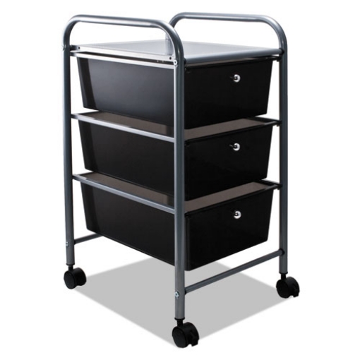 Picture of portable drawer organizer, metal, 1 shelf, 3 drawers, 13" x 15.38" x 25.88", matte gray/smoke