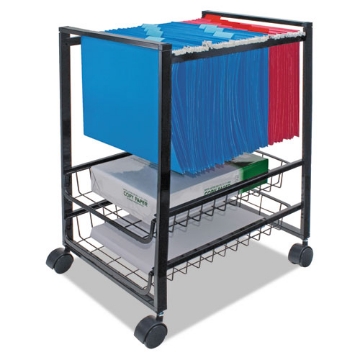 Picture of Mobile File Cart with Sliding Baskets, Metal, 2 Drawers, 1 Bin, 12.88" x 15" x 21.13", Black