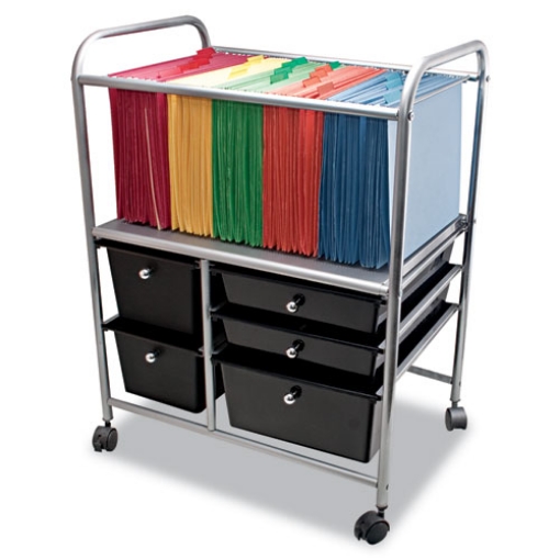 Picture of Letter/Legal File Cart with Five Storage Drawers, Metal, 5 Drawers, 21.63" x 15.25" x 28.63", Matte Gray/Black