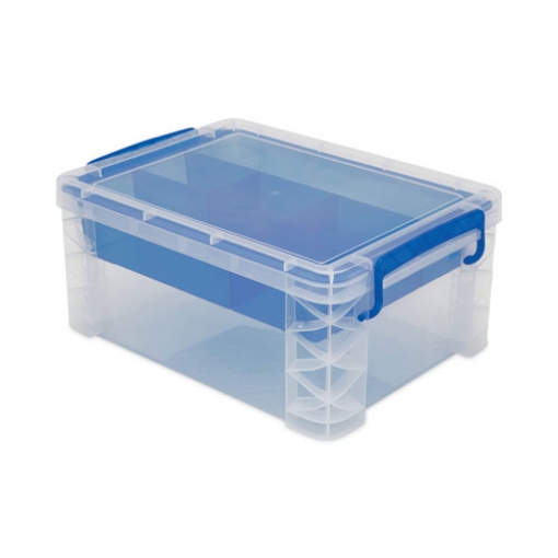 Picture of Super Stacker Divided Storage Box, 6 Sections, 10.38" X 14.25" X 6.5", Clear/blue