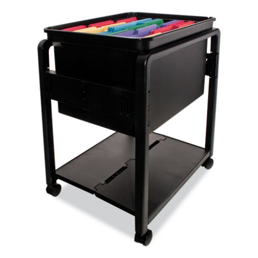 Picture of Folding Mobile File Cart, Plastic, 1 Shelf, 1 Bin, 14.5" x 18.5" x 21.75", Black