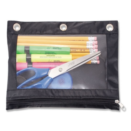 Picture of Binder Pencil Pouch, 10 x 7.38, Black/Clear