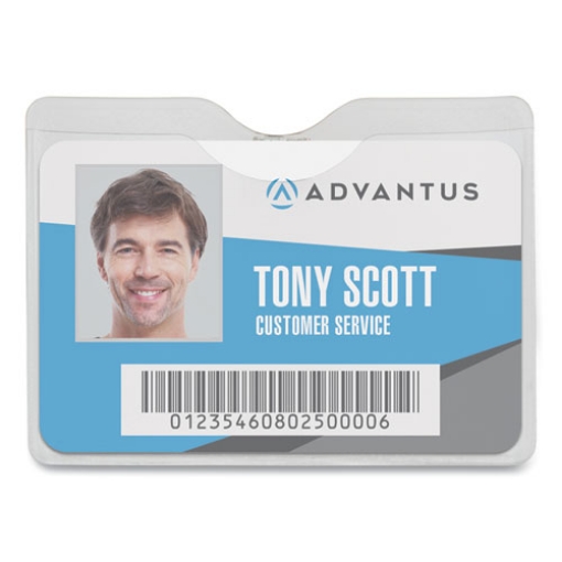 Picture of Security ID Badge Holders with Built-In Garment Clip, Horizontal, Clear, 3.75" x 3.5" Holder, 3.5" x 3" Insert, 50/Box