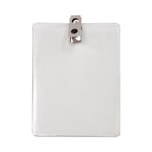 Picture of ID Badge Holders with Clip, Vertical, Clear 3.38" x 4.25" Holder, 3.13" x 3.75" Insert, 50/Pack