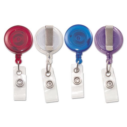 Picture of Translucent Retractable ID Card Reel, 30" Extension, Assorted Colors, 4/Pack