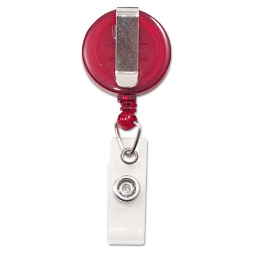 Picture of Translucent Retractable ID Card Reel, 30" Extension, Red, 12/Pack