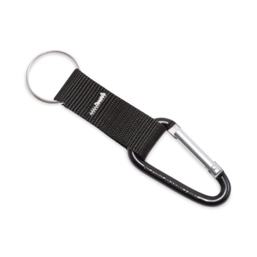 Picture of Carabiner Key Chains, Split Key Rings, Aluminum, Black, 10/pack