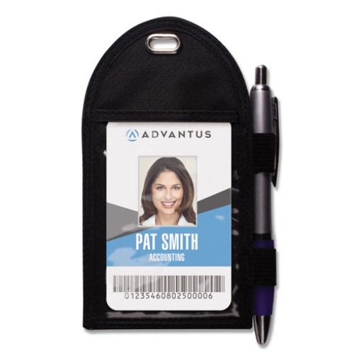 Picture of Badge Holder with Pen Loop, Vertical, Black 3.25" x 6" Holder, 2.75" x 3.5" Insert, 12/Box