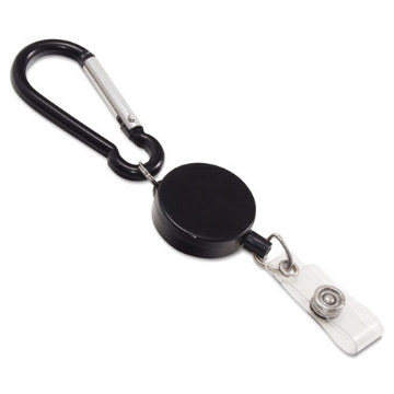 Picture of Metal Badge Reel/Carabiner Set, 24" Extension, Black, 5/Pack