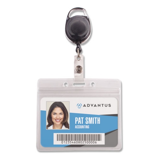 Picture of Resealable Badge Holder Combo with Badge Reel, 30" Cord, Horizontal, Frost 4.13" x 3.75" Holder, 3.75" x 2.63" Insert, 10/PK