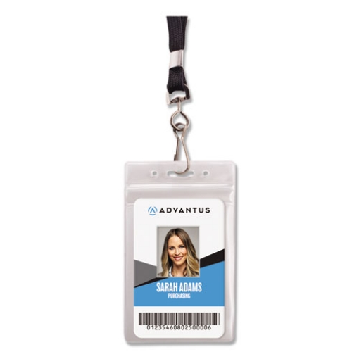 Picture of Resealable Badge Holders Combo Pack, 36" Lanyard, Vertical, Transparent Frost 3.68" x 5" Holder, 2.38" x 3.75" Insert, 20/PK