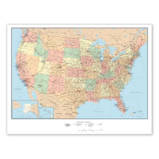 Picture of Laminated Wall Maps, U.S., Dry Erase, 50 x 32