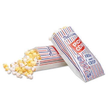 Picture of Pinch-Bottom Paper Popcorn Bag, 4 x 1.5 x 8, Blue/Red/White, Paper, 1,000/Carton