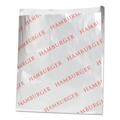 Picture of Foil Single-Serve Bags, 6" X 6.5", Silver, Hamburger Design, 1,000/carton