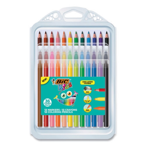 Picture of Kids Coloring Combo Pack In Durable Case, 12 Each: Colored Pencils, Crayons, Markers