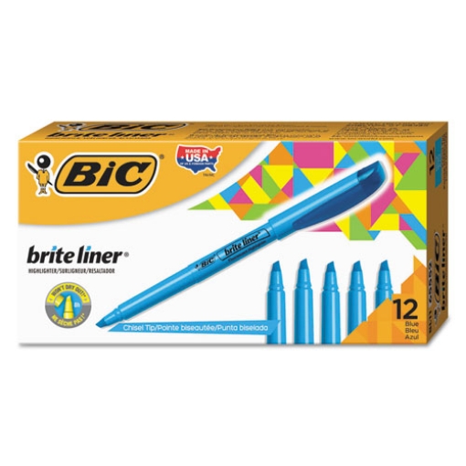 Picture of Brite Liner Highlighter, Fluorescent Blue Ink, Chisel Tip, Blue/black Barrel, Dozen