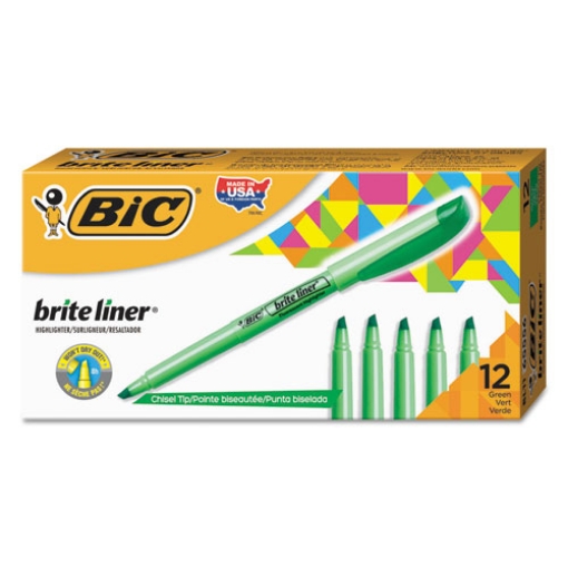 Picture of Brite Liner Highlighter, Fluorescent Green Ink, Chisel Tip, Green/black Barrel, Dozen