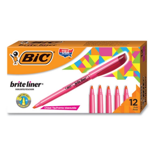 Picture of Brite Liner Highlighter, Fluorescent Pink Ink, Chisel Tip, Pink/black Barrel, Dozen