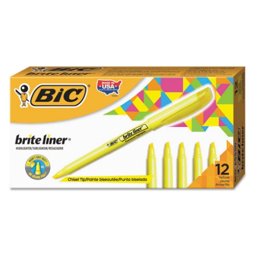 Picture of Brite Liner Highlighter, Fluorescent Yellow Ink, Chisel Tip, Yellow/black Barrel, Dozen