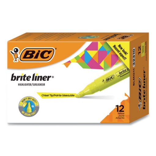 Picture of Brite Liner Tank-Style Highlighter, Fluorescent Yellow Ink, Chisel Tip, Yellow/black Barrel, Dozen