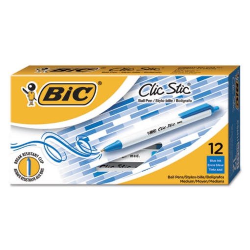 Picture of Clic Stic Ballpoint Pen, Retractable, Medium 1 Mm, Blue Ink, White Barrel, Dozen