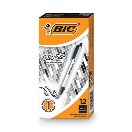 Picture of Clic Stic Ballpoint Pen, Retractable, Medium 1 Mm, Black Ink, White Barrel, Dozen