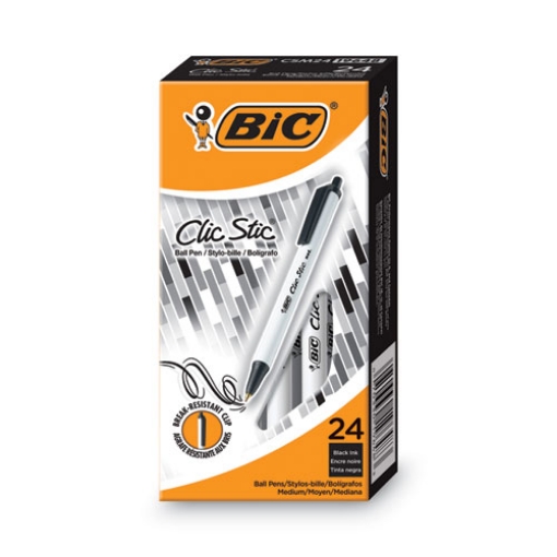 Picture of Clic Stic Ballpoint Pen Value Pack, Retractable, Medium 1 Mm, Black Ink, White Barrel, 24/pack