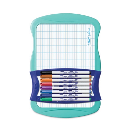 Picture of Intensity Dry Erase Board and Markers Kit, 7.8 x 11.8, White Surface, Blue Plastic Frame