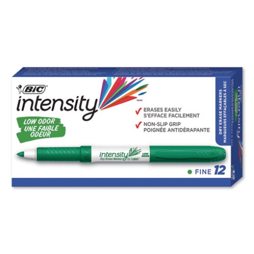 Picture of Intensity Low Odor Fine Point Dry Erase Marker, Fine Bullet Tip, Green, Dozen