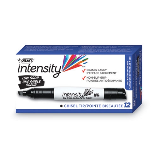 Picture of Intensity Low Odor Chisel Tip Dry Erase Marker, Broad Chisel Tip, Black, Dozen