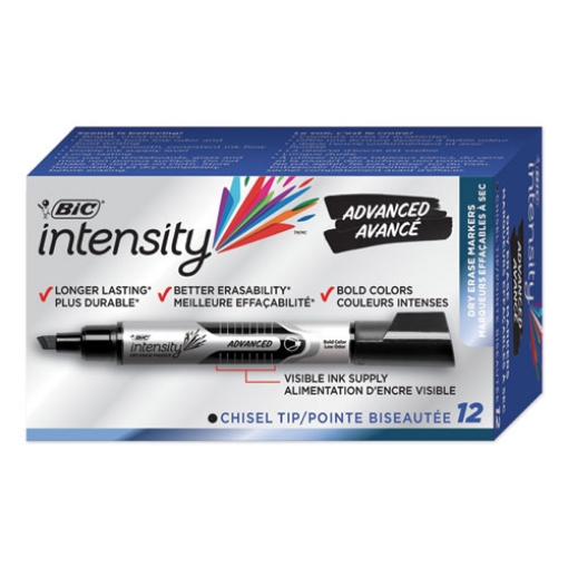 Picture of Intensity Advanced Dry Erase Marker, Tank-Style, Broad Chisel Tip, Black, Dozen