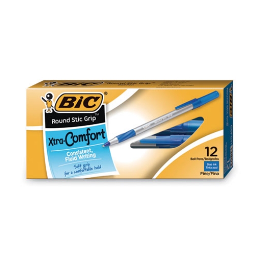 Picture of Round Stic Grip Xtra Comfort Ballpoint Pen, Stick, Fine 0.8 Mm, Blue Ink, Gray/blue Barrel, Dozen