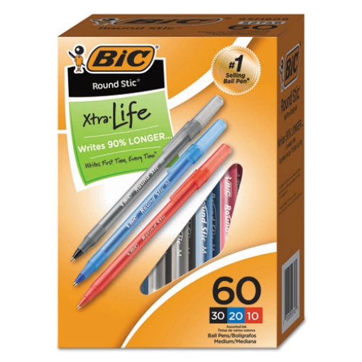 Picture of Round Stic Xtra Precision Ballpoint Pen Value Pack, Stick, Medium 1 Mm, Assorted Ink And Barrel Colors, 60/pack