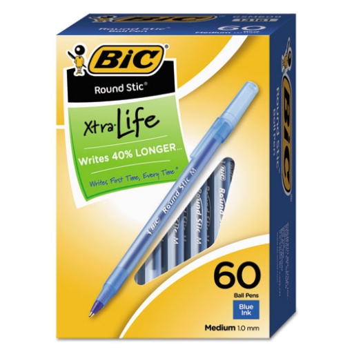 Picture of Round Stic Xtra Life Ballpoint Pen Value Pack, Stick, Medium 1 Mm, Blue Ink, Translucent Blue Barrel, 60/box