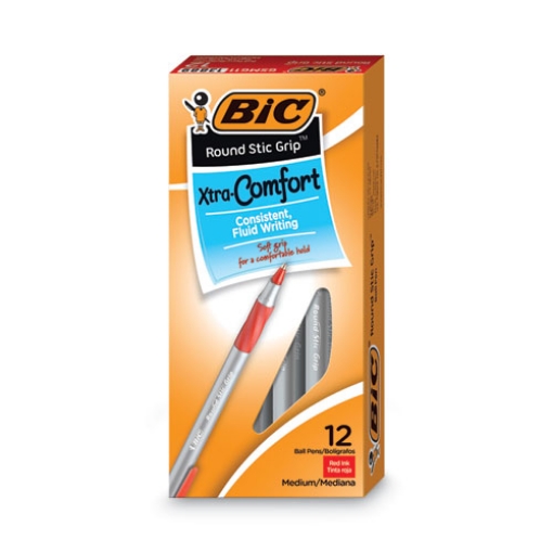 Picture of Round Stic Grip Xtra Comfort Ballpoint Pen, Easy-Glide, Stick, Medium 1.2 Mm, Red Ink, Gray/red Barrel, Dozen