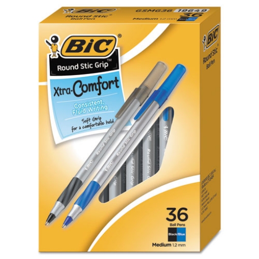 Picture of Round Stic Grip Xtra Comfort Ballpoint Pen Value Pack, Easy-Glide, Stick, Medium 1.2mm, Assorted Ink And Barrel Colors, 36/pk