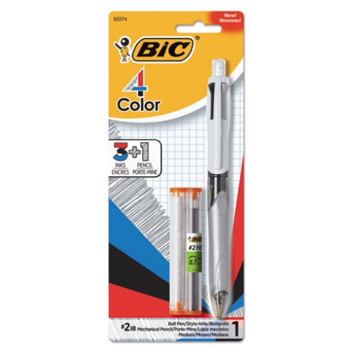 Picture of 4-Color 3 + 1 Multi-Color Ballpoint Pen/pencil, Retractable, 1 Mm Pen/0.7 Mm Pencil, Black/blue/red Ink, Gray/white Barrel