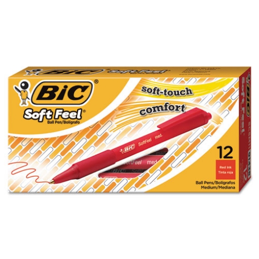 Picture of Soft Feel Ballpoint Pen, Retractable, Medium 1 Mm, Red Ink, Red Barrel, Dozen