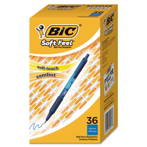 Picture of Soft Feel Ballpoint Pen Value Pack, Retractable, Medium 1 Mm, Blue Ink, Blue Barrel, 36/pack