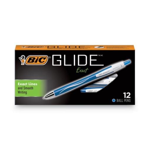 Picture of Glide Exact Ballpoint Pen, Retractable, Fine 0.7 Mm, Blue Ink, Blue Barrel, Dozen