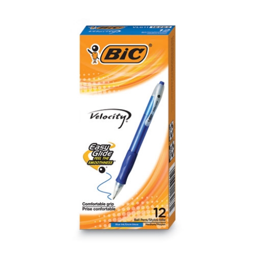 Picture of Velocity Easy Glide Ballpoint Pen, Retractable, Medium 1 Mm, Blue Ink, Translucent Blue Barrel, Dozen