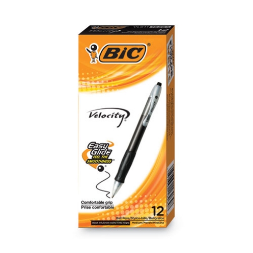 Picture of Velocity Easy Glide Ballpoint Pen, Retractable, Medium 1 Mm, Black Ink, Translucent Black Barrel, Dozen