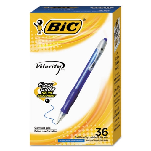 Picture of Velocity Easy Glide Ballpoint Pen Value Pack, Retractable, Medium 1 mm, Blue Ink, Translucent Blue Barrel, 36/Pack