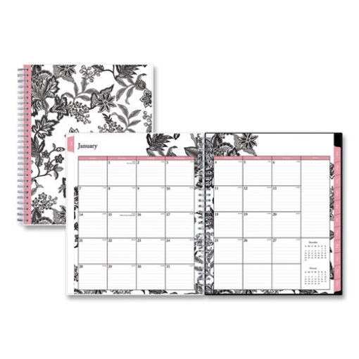 Picture of Analeis Monthly Planner, Analeis Floral Artwork, 10 x 8, White/Black/Coral Cover, 12-Month (Jan to Dec): 2024