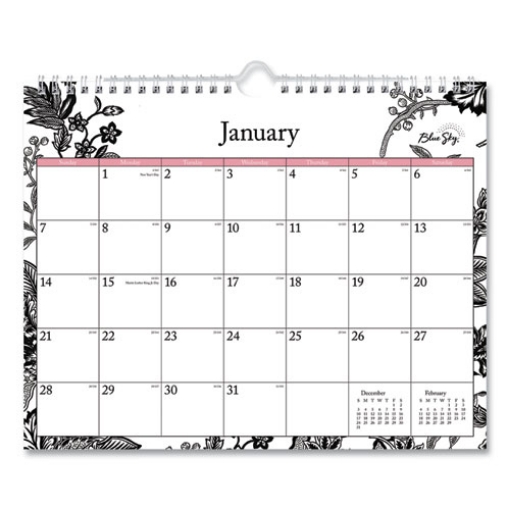 Picture of Analeis Wall Calendar, Analeis Floral Artwork, 11 x 8.75, White/Black/Coral Sheets, 12-Month (Jan to Dec): 2024