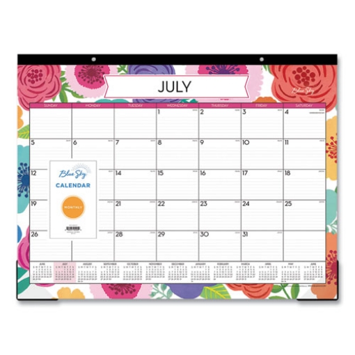 Picture of Mahalo Academic Desk Pad, Floral Artwork, 22 x 17, Black Binding, Clear Corners, 12-Month (July to June): 2023 to 2024