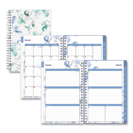 Picture of Lindley Weekly/Monthly Planner, Lindley Floral Artwork, 8 x 5, White/Blue/Green Cover, 12-Month (Jan to Dec): 2024