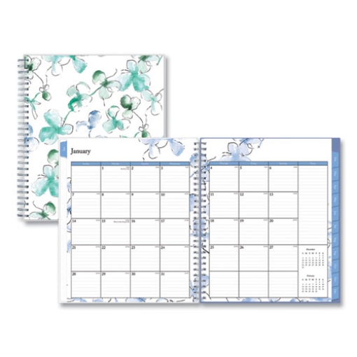 Picture of Lindley Monthly Planner, Lindley Floral Artwork, 10 x 8, White/Blue/Green Cover, 12-Month (Jan to Dec): 2024