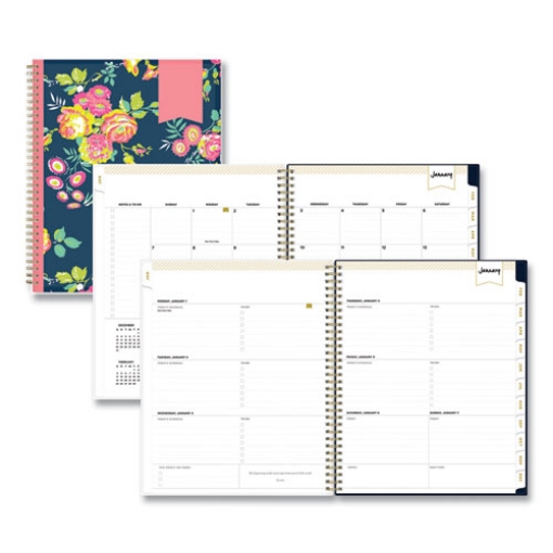 Picture of Day Designer Peyton Create-Your-Own Cover Weekly/Monthly Planner, Floral Artwork, 11 x 8.5, Navy, 12-Month (Jan-Dec): 2024