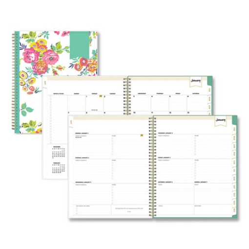 Picture of Day Designer Peyton Create-Your-Own Cover Weekly/Monthly Planner, Floral Artwork, 11 x 8.5, White, 12-Month (Jan-Dec): 2024